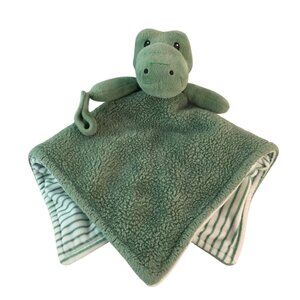 Carters Green Alligator Crocodile Lovey Security Blanket Stripes Pacifier Holder